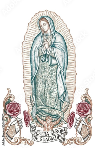 Virgin Mary Our Lady of Guadalupe tattoo art, catholic design art for  t shirt, sticker, print and apparel