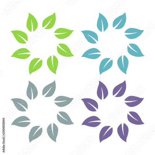 GREEN LEAVES IN CIRCLE SIGN SYMBOL LOGO VECTOR