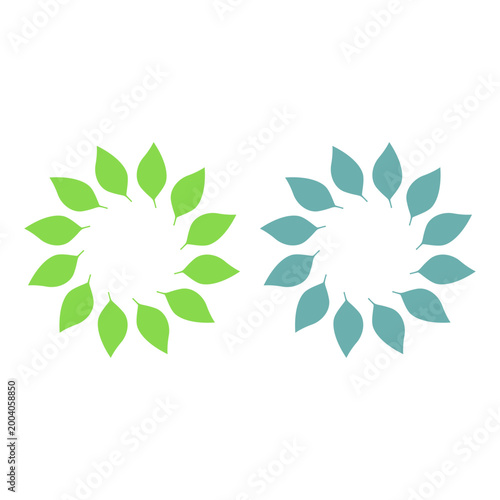 GREEN LEAVES IN CIRCLE SIGN SYMBOL LOGO VECTOR