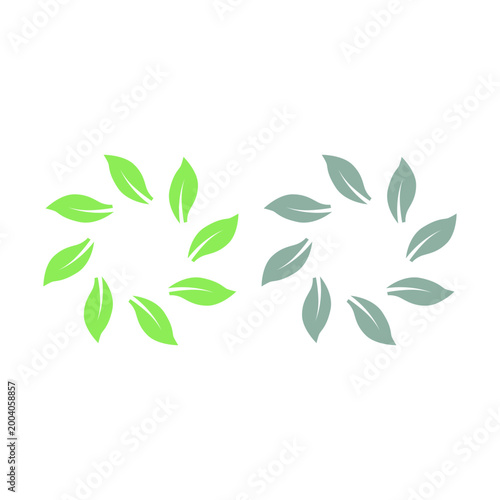 GREEN LEAVES IN CIRCLE SIGN SYMBOL LOGO VECTOR