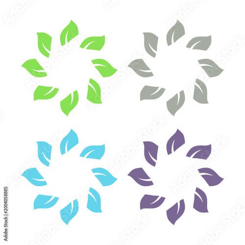 GREEN LEAVES IN CIRCLE SIGN SYMBOL LOGO VECTOR