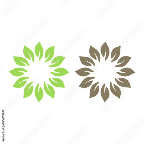 GREEN LEAVES IN CIRCLE SIGN SYMBOL LOGO VECTOR