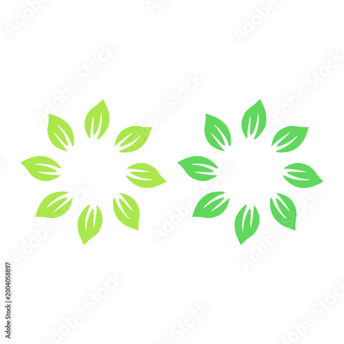 GREEN LEAVES IN CIRCLE SIGN SYMBOL LOGO VECTOR