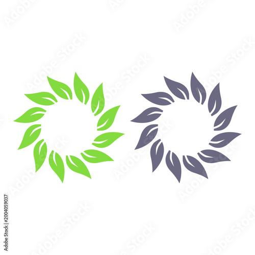 GREEN LEAVES IN CIRCLE SIGN SYMBOL LOGO VECTOR