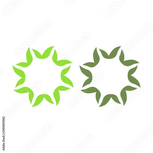 GREEN LEAVES IN CIRCLE SIGN SYMBOL LOGO VECTOR
