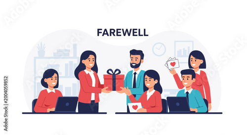 Office Farewell Celebration with Gift Exchange and Heart Cards Among Colleagues
