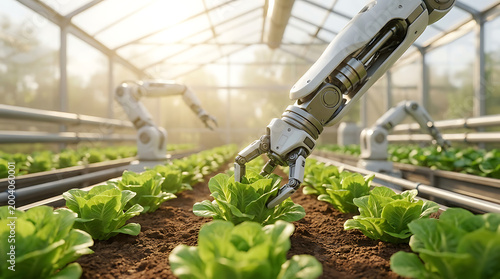 Robotic Arm Harvesting Lettuce in Smart Greenhouse with Agricultural Automation Technology.