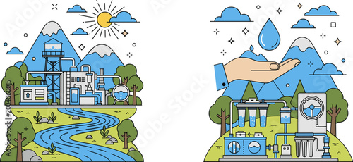 Fotografía Water Supply and Environmental Conservation Concept with Nature Landscape, River