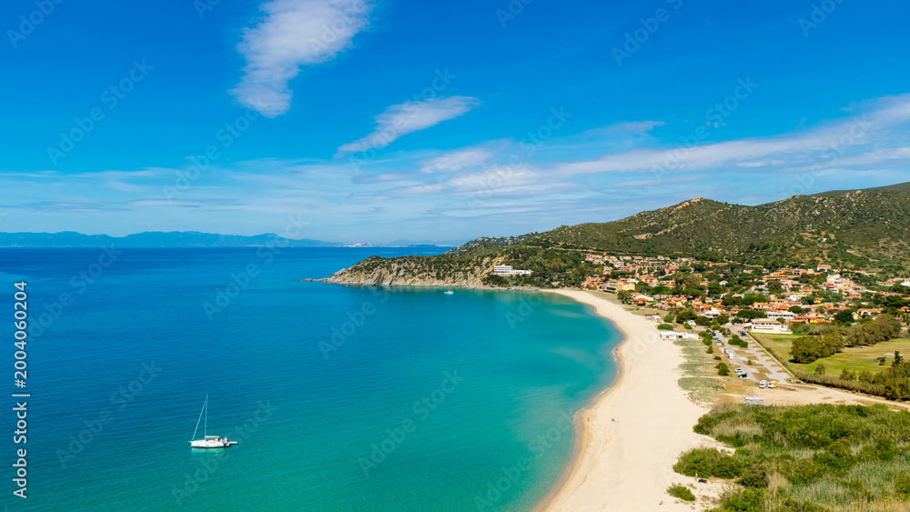 Obraz premium Solanas town and beach in south Sardegna island, Italy