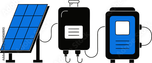 Solar Power Monitoring System Icon — Panel Inverter Meter Flat Vector