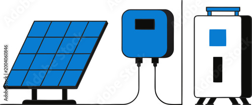 Solar Power Monitoring System Icon — Panel Inverter Meter Flat Vector