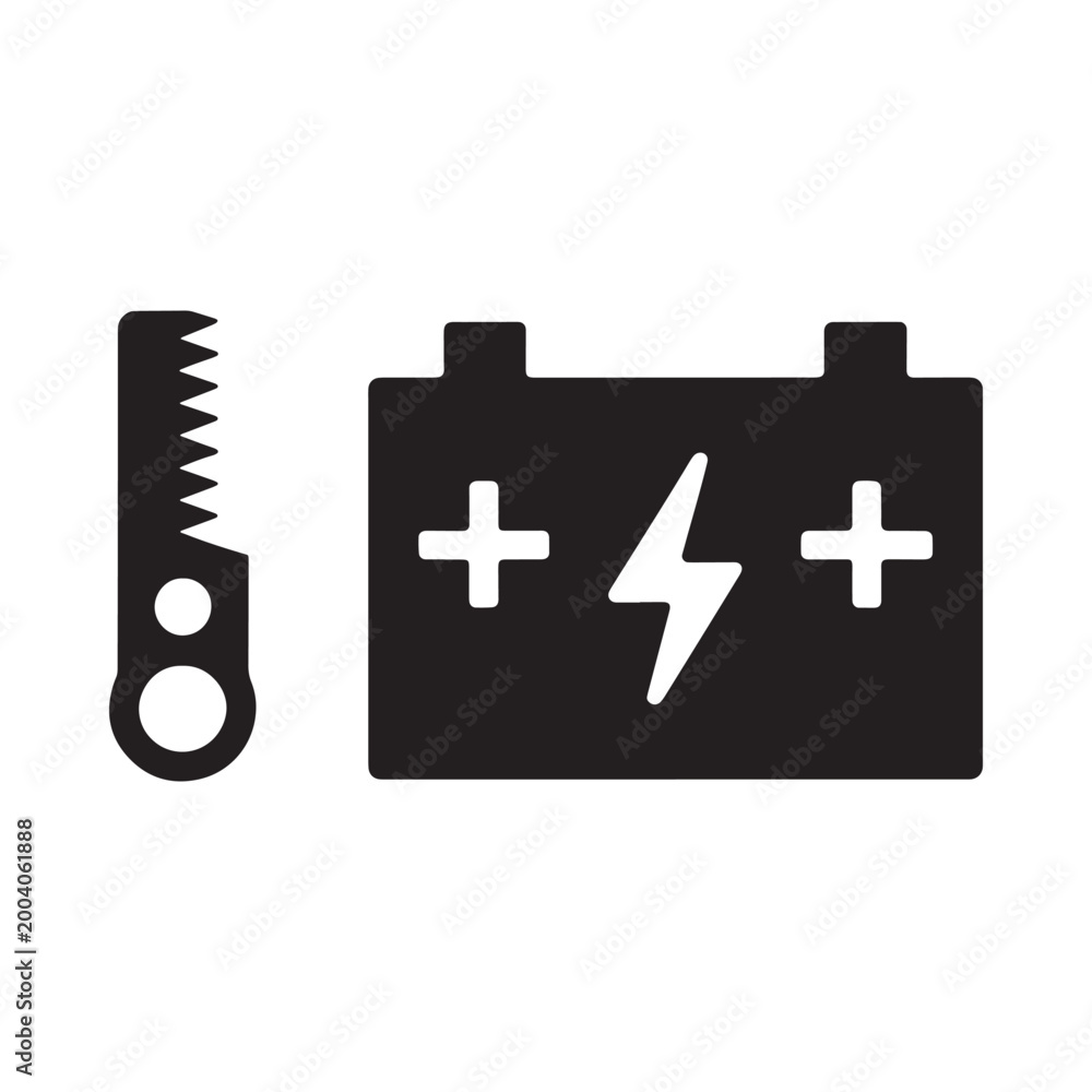 Fototapeta premium battery icon with wrench car battery symbol on white background