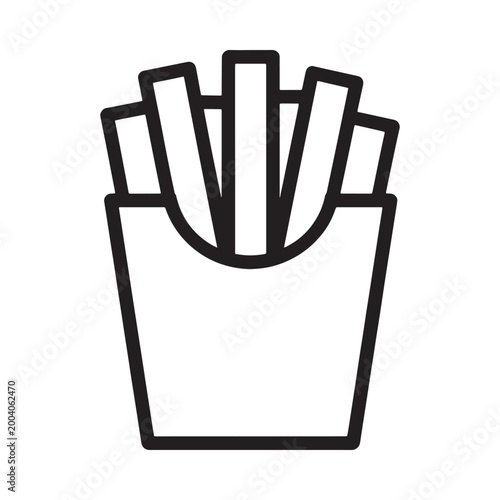 French fries in container black line art icon on white