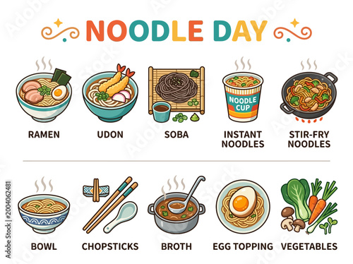 Celebration of National Noodle Day with a Variety of Delicious Noodle Dishes and Accompaniments