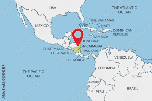 Fotografie Nicaragua location on the political map of America with pin location marker