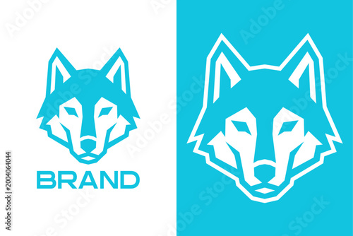 Abstract Geometric Blue Wolf Head Logo Vector, Modern Minimalist Husky Mascot Negative Space Concept