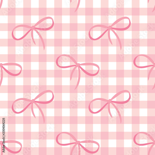 Checkered background with bows in pink