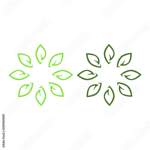 GREEN LEAVES IN CIRCLE SIGN SYMBOL LOGO VECTOR