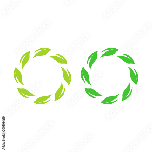 GREEN LEAVES IN CIRCLE SIGN SYMBOL LOGO VECTOR