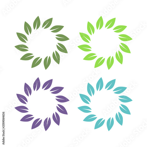 GREEN LEAVES IN CIRCLE SIGN SYMBOL LOGO VECTOR