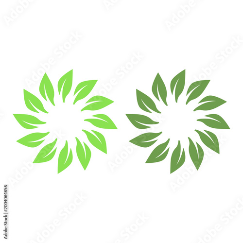 GREEN LEAVES IN CIRCLE SIGN SYMBOL LOGO VECTOR