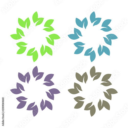 GREEN LEAVES IN CIRCLE SIGN SYMBOL LOGO VECTOR