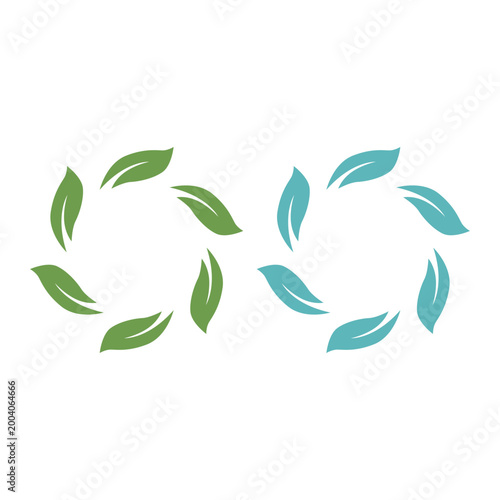 GREEN LEAVES IN CIRCLE SIGN SYMBOL LOGO VECTOR