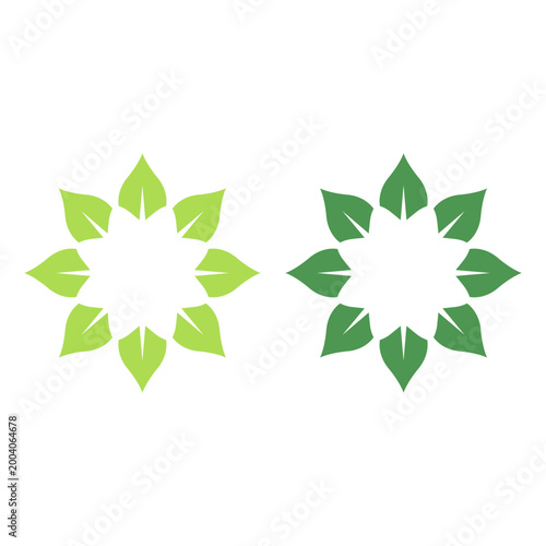GREEN LEAVES IN CIRCLE SIGN SYMBOL LOGO VECTOR