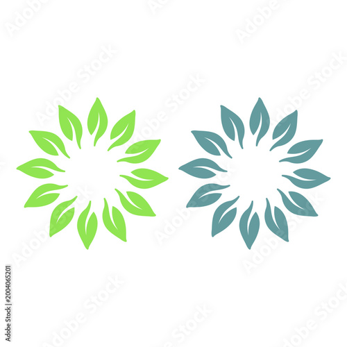 GREEN LEAVES IN CIRCLE SIGN SYMBOL LOGO VECTOR
