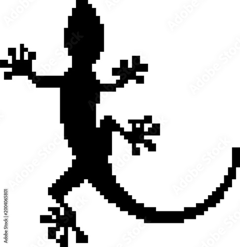 lizard gecko silhouette pixel art icon, retro 8-bit reptile crawling filled symbol, wildlife vector illustration
