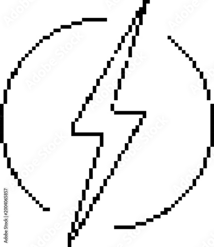 lightning bolt circle pixel art icon, retro 8-bit electric power energy symbol, thunder vector illustration