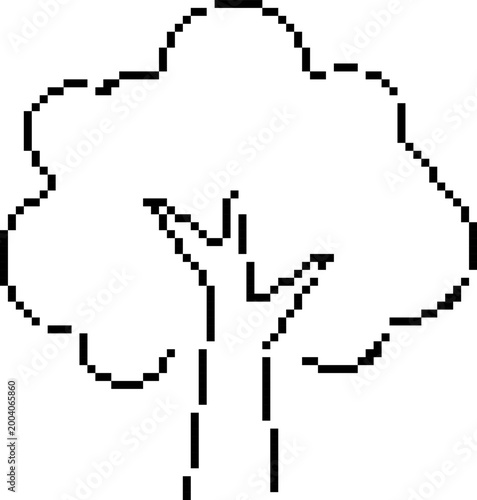 tree pixel art icon, retro 8-bit deciduous oak nature plant symbol, forest vector illustration