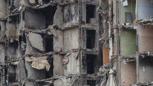 destroyed and burned houses in the city Ukraine war