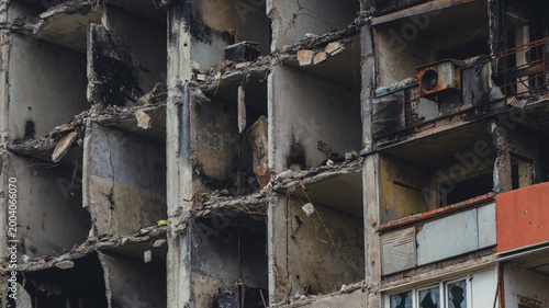 destroyed and burned houses in the city Ukraine war