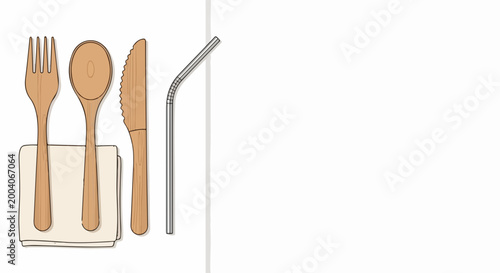 Minimalist grooming kit with stainless steel travel container, wooden brush, soap, and jar. Flat vector illustration for lifestyle branding and personal care product design.