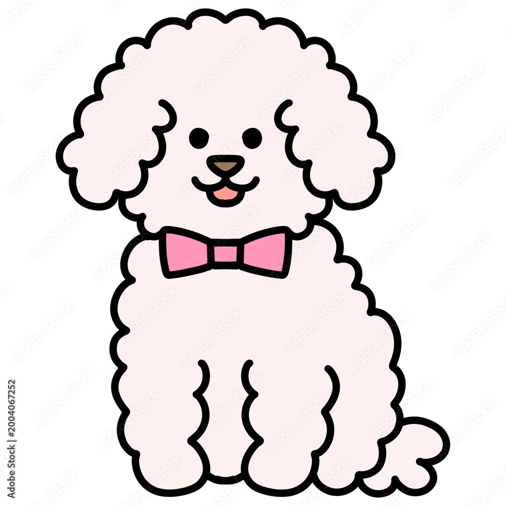 Fototapeta premium cartoon illustration of a fluffy white puppy with a pink bow 
