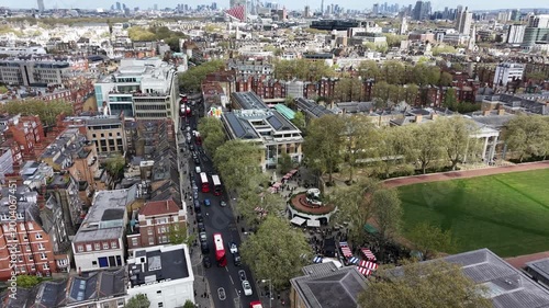 Kings Road Chelsea London UK drone Panning drone aerial 4K footage