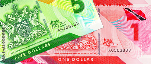 Foto 1 dollar and 5 dollar bills Trinidad and Tobago