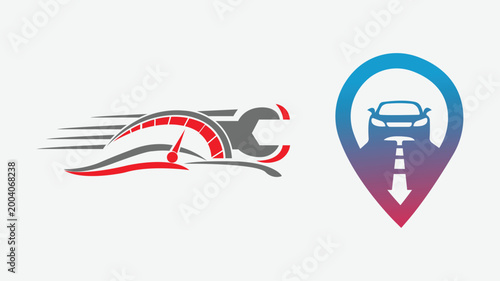 Car Repair Logo – Speedometer and Wrench Automotive Service Design