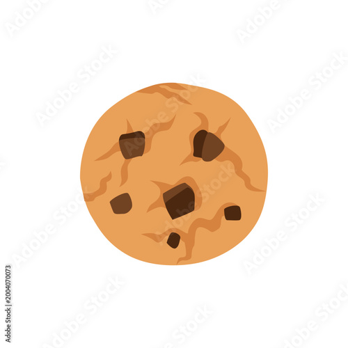 Hand-drawn illustration of homemade biscuit cookie with chocolate drops for packaging, menu, cafe, seasonal offer, bakery
