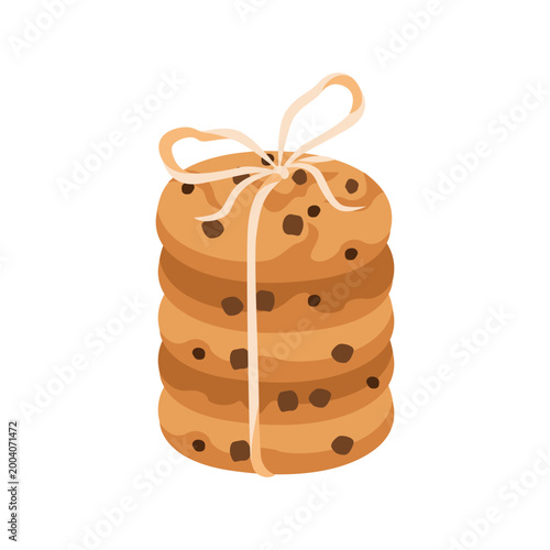Hand-drawn illustration of homemade biscuit cookies with chocolate drops for packaging, menu, cafe, seasonal offer, bakery