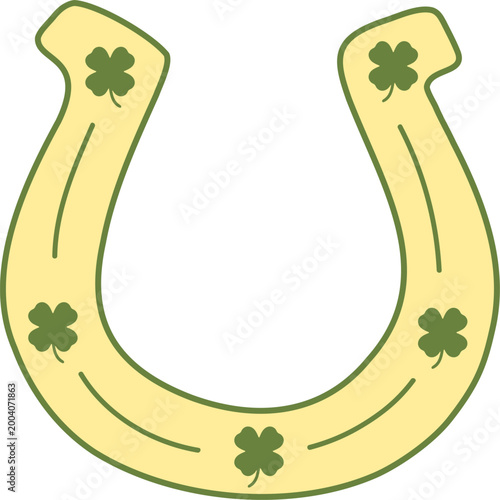 Lucky Clover Horseshoe Decorative Illustration Minimal Folk Style