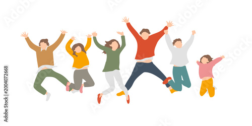 ジャンプして喜ぶ人々のイラストセット 成功や達成を表現する人物素材