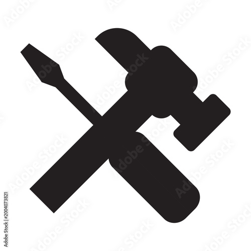 Hammer and Flathead Screwdriver icon on background.