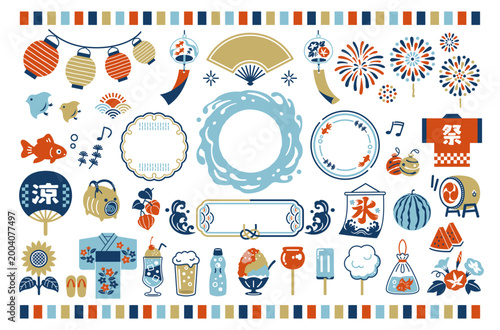 A fun collection of icons depicting Japanese summer festivals