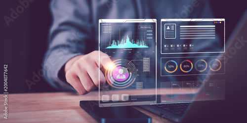 Fotografia Human resources analyst leveraging digital employee insights dashboard for workf