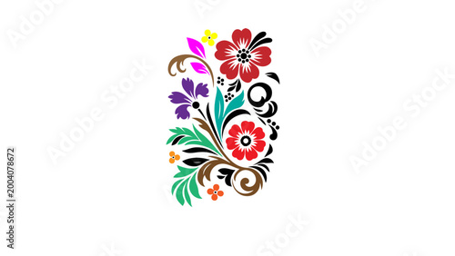 Floral pattern: A vibrant display of floral elements with red, purple, and yellow blossoms, along with detailed leaves and a touch of ornamental design. A celebration of natural elegance.