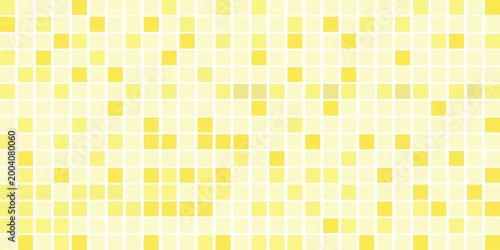 Bright geometric bathroom pattern with small square mosaic tiles in various shades of yellow