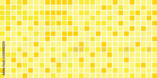 Bright geometric bathroom pattern with small square mosaic tiles in various shades of yellow