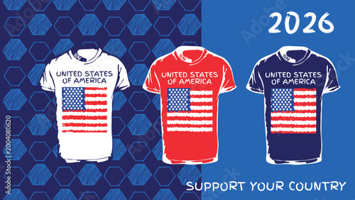 Generic patriotic sports jersey design in red white and blue colors
